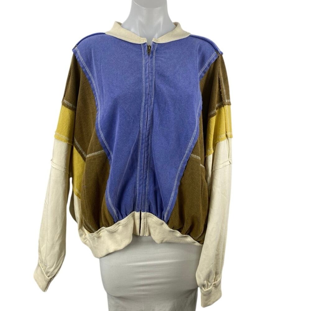 NEW Easel Charlotte Color Block Long Sleeve Sweatshirt Sweater Coat Jacket Top M